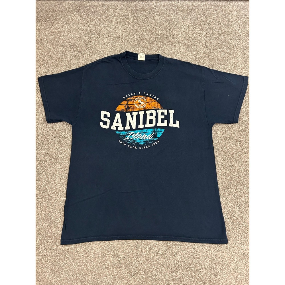 Sanibel Island T Shirt Mens Large Navy Blue Excellent Graphic Tee
